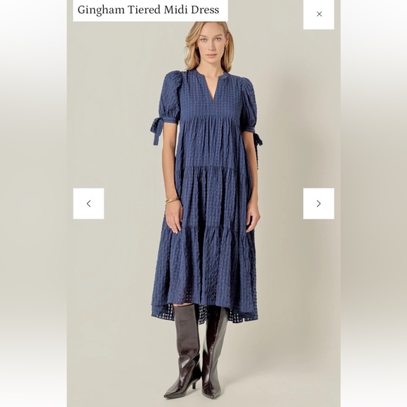 English Factory Gingham Tiered Midi Dress - Picture 1 of 5